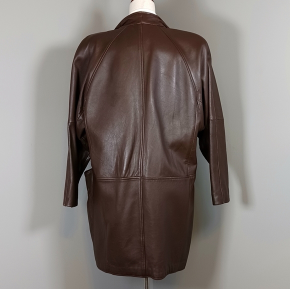 Vintage LNR Oversized Leather Blazer Trench Brown Size M - Picture 5 of 14